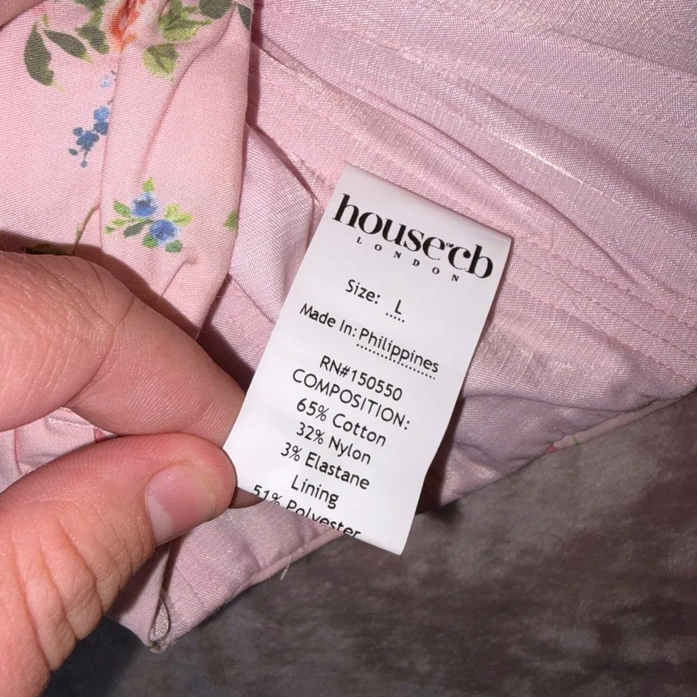 House of CB Gracie Pink Floral Corset Top Puff Sleeve Ruched Bust Size L